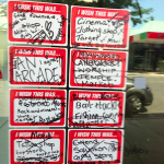 stickers on empty shops in Wynnum